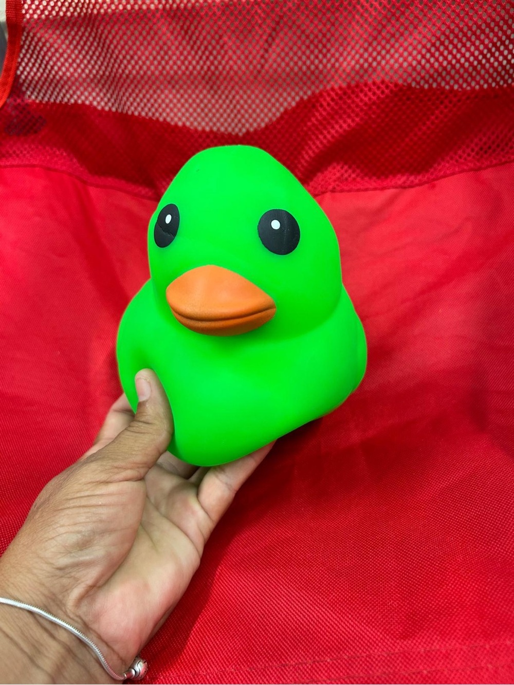 Bright Green Rubber Duck Bath Toy with Orange Beak - Kids Toy